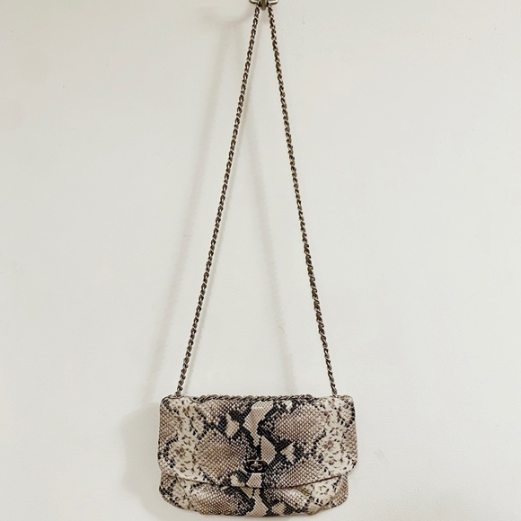 Elie Tahari Emory Cream Tan Snake Embossed Leather Chain Crossbody Shoulder Bag - Picture 1 of 6